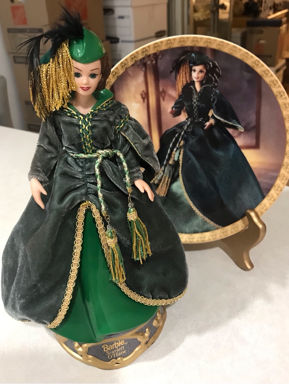 1995 Enesco Barbie Doll as Scarlet O’Hara Musical Box and Collectible Plate